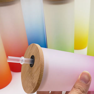 Topjlh Tasse à sublimation vierge en verre dépoli de 18 oz, dégradé coloré, avec logo personnalisé imprimé pour les fêtes estivales à la <span class=keywords><strong>piscine</strong></span> et les douches nuptiales - Product Image 5