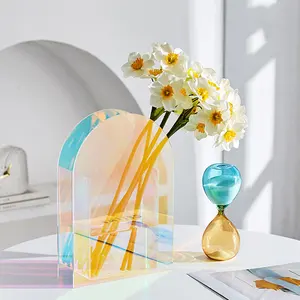 Water Shape personalizado plástico vidro arco-íris casamento decoração vaso acrílico luxo flor vaso para decoração de casa