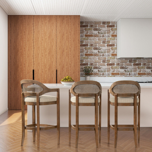 Americana Mid-Century Modern 30.5" Adjustable Leather Back Bar <b>Stool</b> for Home Bar & Hotel Use - Product Image 2