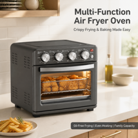 Four à toaster multifonction avec panier friteuse à air, grille et plaque de cuisson en acier inoxydable, four de comptoir pour la cuisson à domicile
