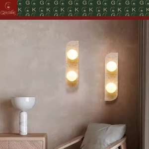 Applique murale asymétrique en travertin beige naturel GOLDKING pour chambre à coucher, avec globe givré, OEM ODM personnalisé, vente directe - Product Image 4