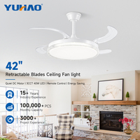 Ventilateur de plafond LED rétractable à télécommande, 42 pouces, 4 pales, moteur DC, intensité variable, pour chambre d'enfant et salon, OEM ODM