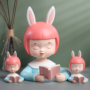 Creative Rabbit Girl Bobblehead Doll Set With Book Love Theme For Living Room Decor - Product Image 2
