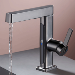 Robinet de salle de bain tout en laiton, double usage, épaissi, pour lavabo, eau chaude et froide, <span class=keywords><strong>avec</strong></span> douchette extractible, affichage numérique, mitigeur pour lavabo, robinet d'évier - Product Image 1