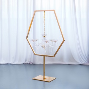 <span class=keywords><strong>Candelabro</strong></span> Esagonale in Ferro Dorato Fatto a Mano, Centrotavola Alto per Matrimoni con <span class=keywords><strong>Lampadario</strong></span> in Cristallo - Product Image 3