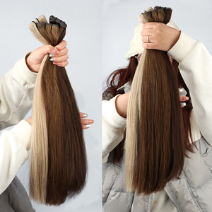 Capelli grezzi Top Ranking europeo 12A doppio disegno russo invisibile legato a mano geniale trama capelli extension capelli umani - Product Image 5