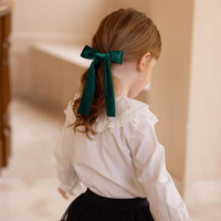 Barrettes à cheveux en velours de 5 pouces avec nœuds en ruban vert foncé pour Noël, pinces crocodiles, accessoire de décoration pour tenue d'hiver, unisexe, en carton