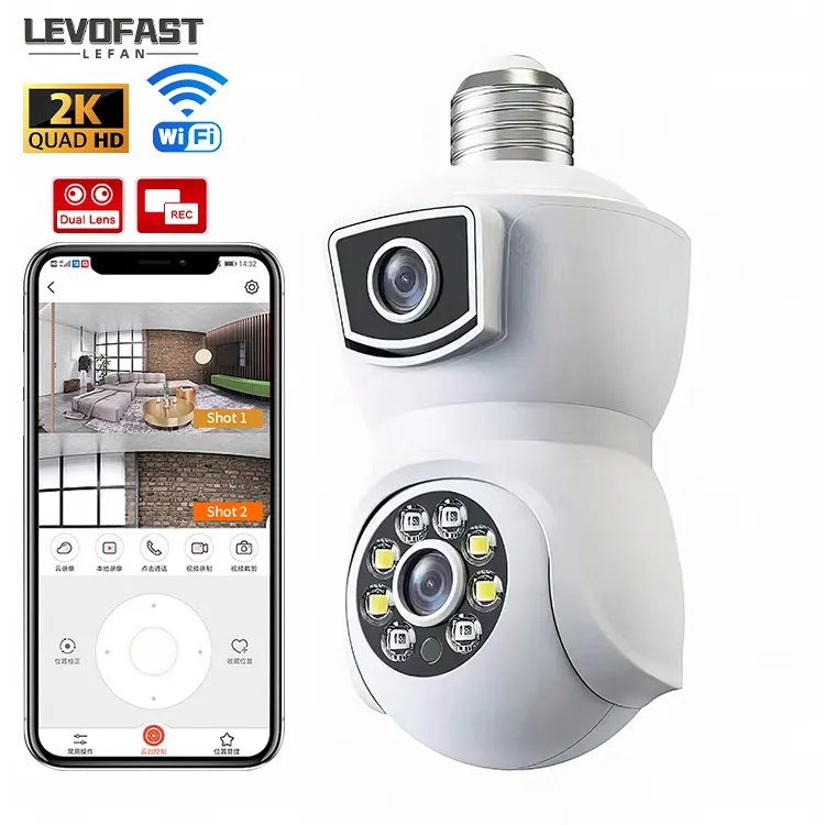 Levofast 360 câmera panorâmica de lente dupla 1080P lâmpada E9 V380 APP visão noturna 4mp câmera de segurança de rede sem fio WIFI