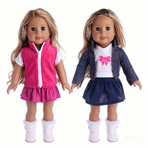 Vêtements pour poupées américaines de 43 cm, ensemble trois pièces en denim, t-shirt, veste, jupe pour poupées bébé Bew <span class=keywords><strong>Bron</strong></span> et Rebron de 18 pouces, jouets pour enfants, cadeau - Product Image 4