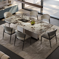 Table à manger rectangulaire en marbre italien avec pieds en métal, idéale pour les salles à manger domestiques, les hôtels et les villas