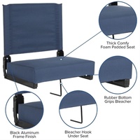 Chaise de plage portable moderne de style stade, bleu marine, en métal, avec dossier et coussin, pliable, pour le camping et l'extérieur