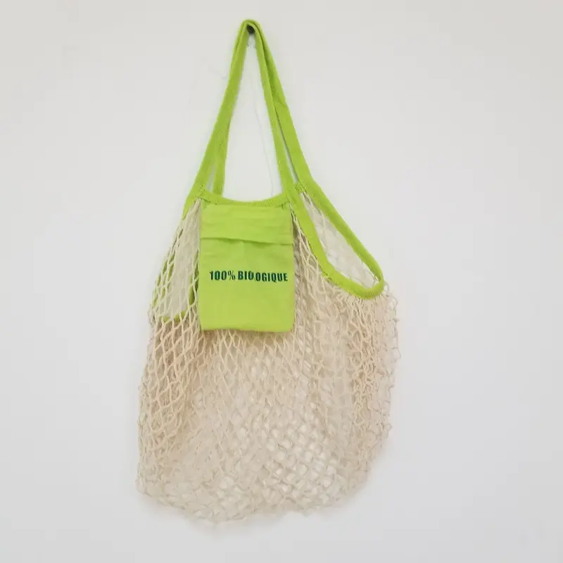 Sacchetto della spesa pieghevole in rete di cotone di grado Bio forniture per supermercato borsa a rete in puro cotone realizzata da uomo