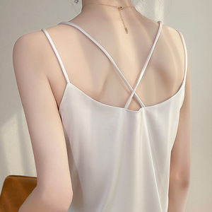 S-3XL Summer <strong>Silk</strong> Back Strap Tank <strong>Top</strong> Women's Inner Wear Acetic Acid <strong>Top</strong> Sexy Bottom Shirt Summer Outer Wear Suit - Product Image 4