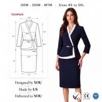 Robe de carrière pour femme, bleu marine et blanc contrasté, col châle, manches trois quarts, ceinturée, longueur genou, pour bureau, gestionnaire d'hôtel, sur mesure