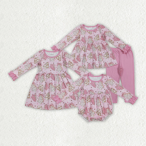 Conjunto de Pantalones y Vestido Romper de Manga Larga con Estampado de Árbol de Navidad Rosa para Bebés y Niñas Pequeñas, Trajes a Juego para Hermanas - Product Image 1