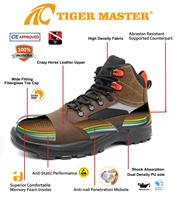 Bottes de travail industrielles Tiger Master en cuir Crazy Horse brun, antidérapantes, avec embout en fibre de verre, anti-perforation, chaussures de sécurité pour hommes