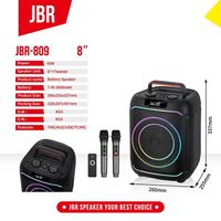 Enceintes de scène extérieures JBR-819 avec microphone, écran 8 pouces, radio FM et télécommande, lumières RGB pour le chant
