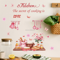 Autocollants muraux décoratifs roses à motifs floraux pour ustensiles de cuisine, vaisselle, restaurants et cafés, autocollants muraux auto-adhésifs