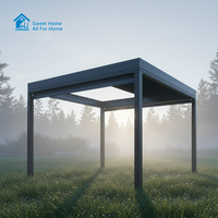 Pergola de luxe en aluminium style antique Sweet Home avec murs coulissants en verre, toit rétractable motorisé à lames orientables, auvent et gazebo pour extérieur