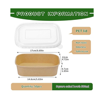 50 Pak Papier Maaltijdbereidingscontainers Met Deksels 20Oz Wegwerp En Composteerbare Afhaalmaaltijden