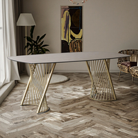 Usine chinoise vend des tables à manger en céramique avec pieds en métal de luxe moderne personnalisées, plateau en verre trempé, meubles pour hôtel et maison