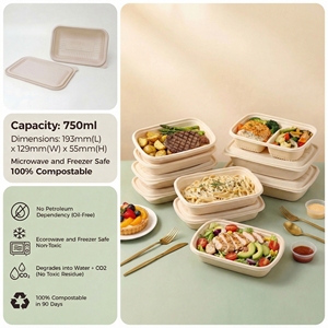 Caixa de Amido de Milho Quadrada Direto da Fábrica, Recipiente de Alimentos Descartável Biodegradável para Restaurantes e Catering - Product Image 4
