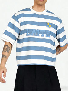 LTD-MT1047 Fabricante de Camisetas, Camisetas Personalizadas con Varios Logos Bordados, Camisetas de Hombre con Rayas, Camisetas Vintage Varsity Unisex - Product Image 1