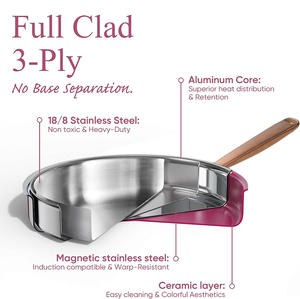 Olla de Cocina de Alta Calidad Sin Recubrimiento con Tapas de Vidrio y Silicona - Juego de Utensilios de Cocina de Acero Inoxidable Triple - Product Image 3