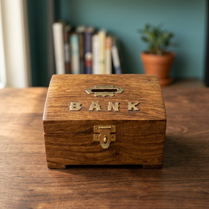 Classic Wooden Desk <b>Money</b> Bank Savings <b>Box</b> with Key Lock Brass Coin Slot Gift for Kids and Adults - Product Image 3