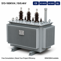 Transformateur immergé dans l'huile à enroulement en cuivre entièrement scellé S13 160 kVA 10 kV/0,4 kV triphasé à économie d'énergie certifié CE IEC 60076 ISO 9001