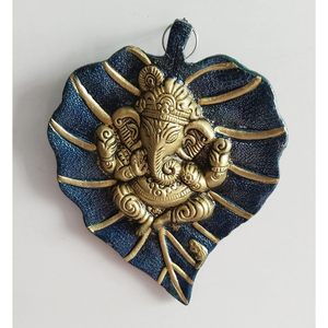 PARIJAT Artisanat Bleu-Or Métal Ganesha Tenture Murale Sculptée à la Main Seigneur Ganesha pour la Décoration de la Maison et du Bureau - Product Image 3