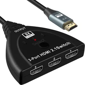 Commutateur HDMI2.1 8K 60Hz, <span class=keywords><strong>4K</strong></span> 120Hz, Full HD, 3 entrées 1 sortie, 3D, mini commutateur 3 ports avec câble pour DVD, HDTV, Xbox, PS3, PS4 - Product Image 1