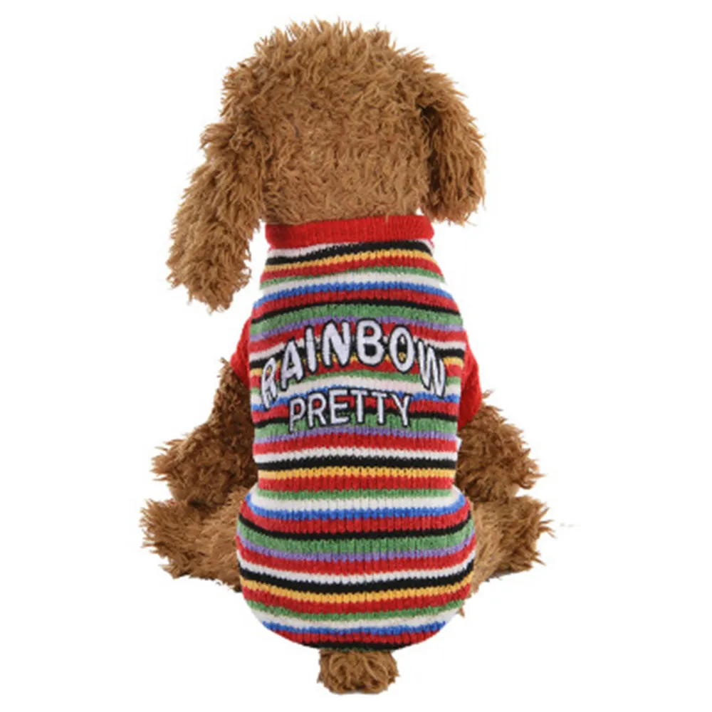 프랑스 불독을 위한 다채로운 무지개 개 스웨터 귀여운 강아지 옷