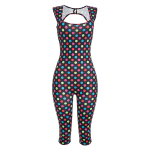 Viviblook Q26JP186 Combinaison sexy pour femme, imprimée, rétro, à pois, sans manches, col carré, dos nu, coupe ajustée, une pièce - Product Image 6