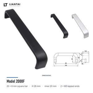 Poignée de tirage en U en alliage d'aluminium 6063 T5 anodisé, tube carré, pour meubles, quincaillerie d'armoires, noir brillant, argent mat - Product Image 3
