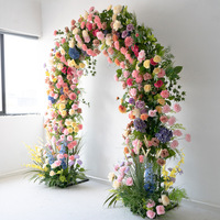 Monet Kunstzijde Bloemenbogen Set Stand voor Bruiloft Valentijnsdag Buiten Ceremonie Achtergrond Rozen Bloemenloper Romantisch