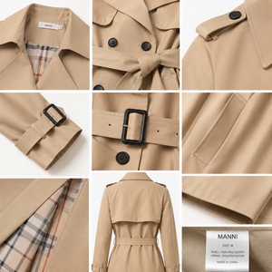 Gabardina elegante de longitud media coreana a la moda para <span class=keywords><strong>mujer</strong></span>, abrigo impermeable con cinturón, patrón de cuello con lazo, tejido de algodón a la moda - Product Image 5