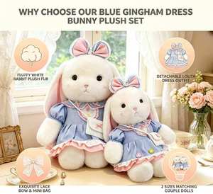 Peluche <span class=keywords><strong>lapin</strong></span> doux à longues oreilles avec robe à carreaux bleue et mini sac bandoulière, souvenir de vacances personnalisé pour petite amie, vente en gros - Product Image 2