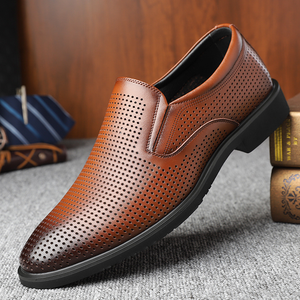 Men's Summer Outdoor Casual Leather <b>Shoes</b> Summer Hollow Out Breathable Large Low Top Business Formal Hole Cool Leather <b>Shoes</b> - Product Image 5