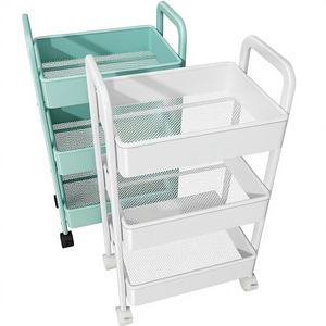 Étagère de rangement sur roulettes à trois niveaux en plastique rotative amovible pour cuisine, chambre, salle de bain, toilettes, collations pour bébé - Product Image 1