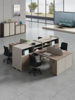 Ensemble de mobilier de bureau commercial moderne et durable en bois, anti-rayures, avec bureau, chaise et rangement multifonctionnel pour 2 à 6 postes de travail