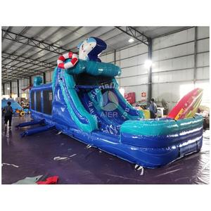 Castillo Inflable de PVC de Alta Calidad de Fábrica con Tobogán de Obstáculos 12x3.3x5.4m para Alquiler en <span class=keywords><strong>Playa</strong></span> y Fiestas Temáticas de Tiburones - Product Image 1