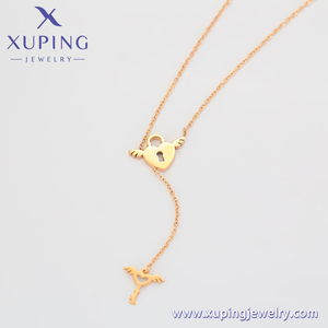 T000685728 Xuping bijoux mode simple élégant or rose cristal d'amour plus cupidon clé gland collier en acier inoxydable - Product Image 5