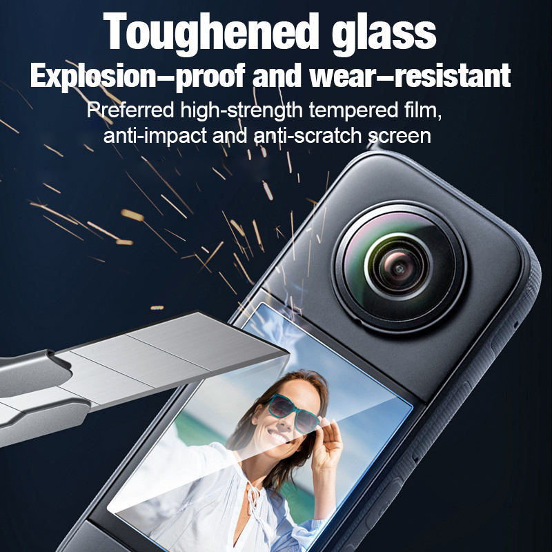For Insta360 X3 Accessories 9H Hardness Curved Surface Tempered Glass Film Screen Protector