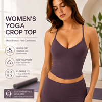 Débardeur court à col en V pour femme avec logo personnalisé, bretelles spaghetti, soutien-gorge de sport, vêtement de fitness, gilet d'entraînement violet foncé