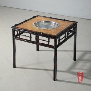 Zhuqi Pavilion Bamboo Square Tea Table With Charcoal Stove For Home Tea Ceremony Asian Style Durable Design - Product Image 4