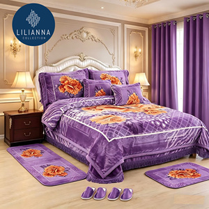 Juego <span class=keywords><strong>de</strong></span> Ropa <span class=keywords><strong>de</strong></span> Cama <span class=keywords><strong>de</strong></span> Felpa Premium con Estampado Raschel, 12 Piezas, Tamaño King, Juego <span class=keywords><strong>de</strong></span> Mantas Suaves y Pesadas, Cubrecama Cálido <span class=keywords><strong>de</strong></span> Felpa Coral para Dormitorio - Product Image 1