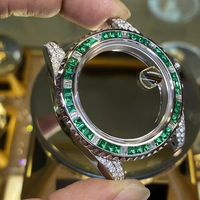 Montre mécanique de plongée pour homme avec boîtier en acier inoxydable de luxe, sertie de diamants, cadran vert, compatible avec le mouvement 3135