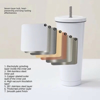 Gobelet isotherme en acier inoxydable marron de 750 ml avec paille, pour le bureau, la voiture, l'usage quotidien, le café, les voyages en extérieur, le camping, garde au froid