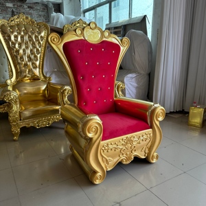 Chaise de trône royale en velours rouge de style européen avec cadre doré pour hôtel, mariage, hall d'<span class=keywords><strong>événement</strong></span>s, décoration de Noël - Product Image 1